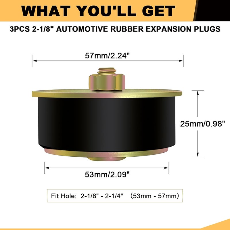 Siptenk 2-1/8" Freeze Rubber Expansion Plug 3 pcs, Automotive Rubber Expandable Freeze Plugs for Engine - Image 2